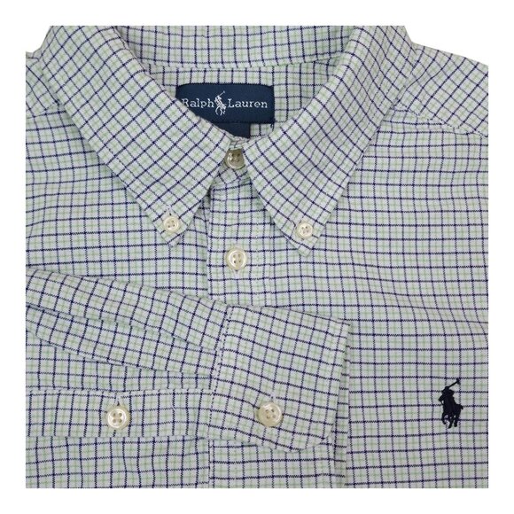 Ralph Lauren Boys Long Sleeve Button-Down Shirt L (14-16) 100% Cotton Blue Check - Picture 1 of 6